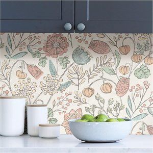 Pastel Southern Trail Hand-drawn Floral Peel-and-Stick Wallpaper - 216in x 20.5